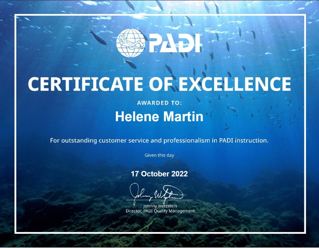 padi certificate of excellence